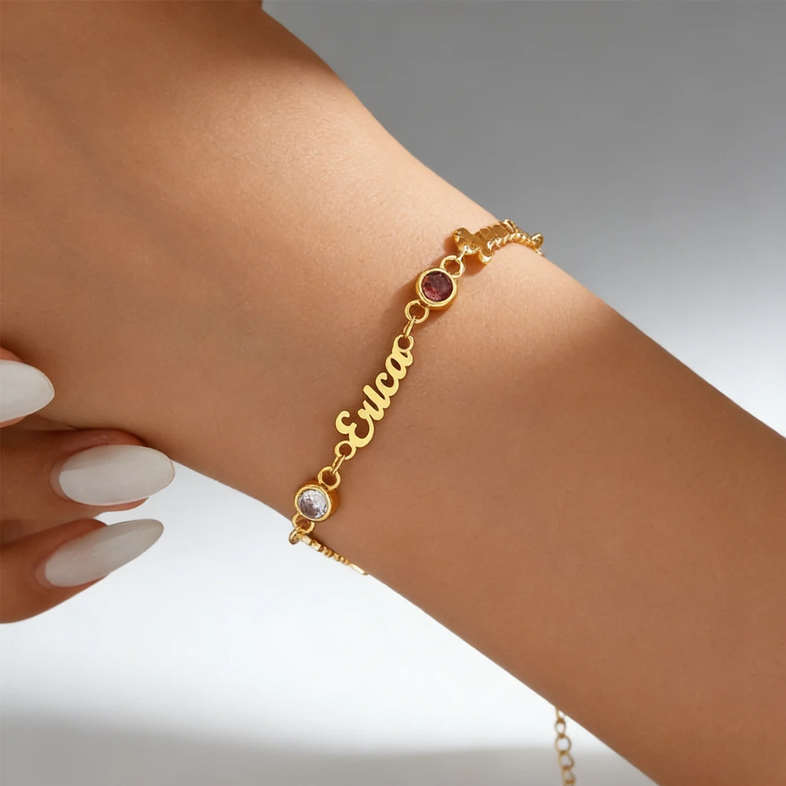 Custom 1-5 Names Bracelet with Birthstone for Women Stainless Steel Personalized Multiple Kids Name Bracelet Family Jewelry Gift