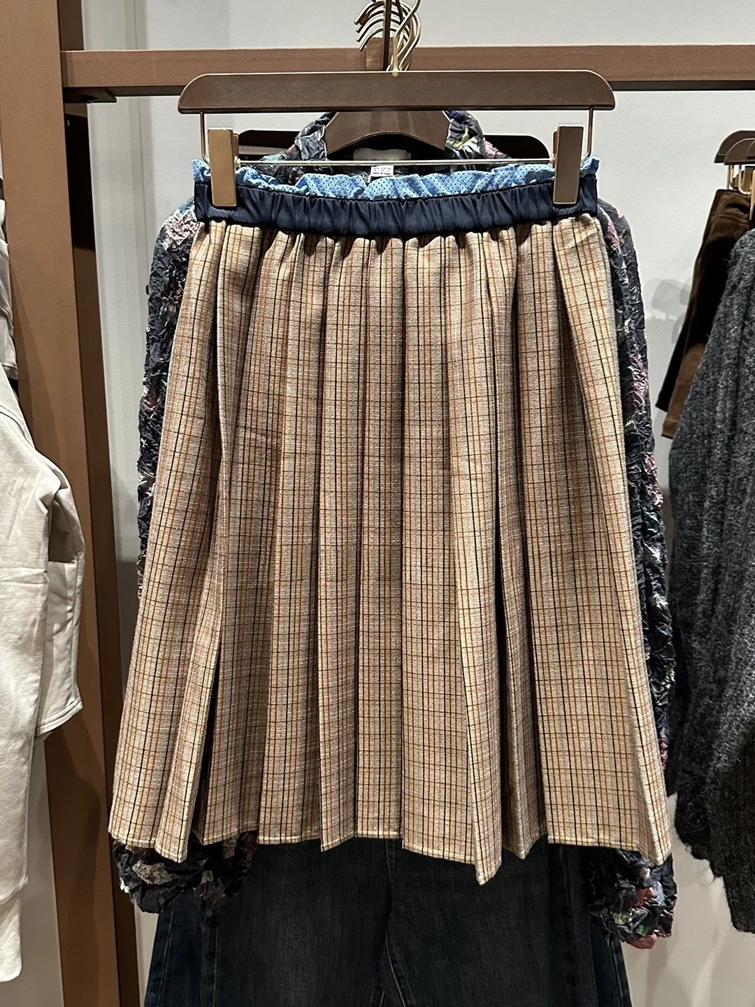 SHUR2025 Autumn New Women's College Style Age-Defying Color Block Waist Design Vintage Plaid A-Line Half Skirt