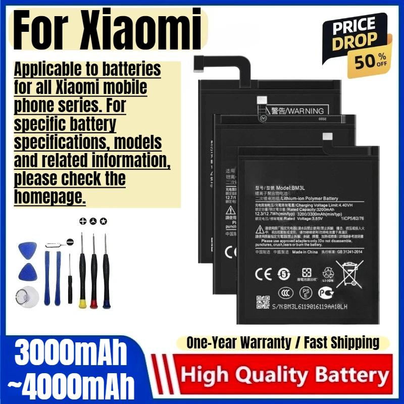 For Xiaomi 3/4 C I S/5 Pro C S Plus/6 Plus/7/8/9 T Pro SE/10 S Lite Ultra Pro 5G/11 Lite Ultra T/ Mobile Phone Battery