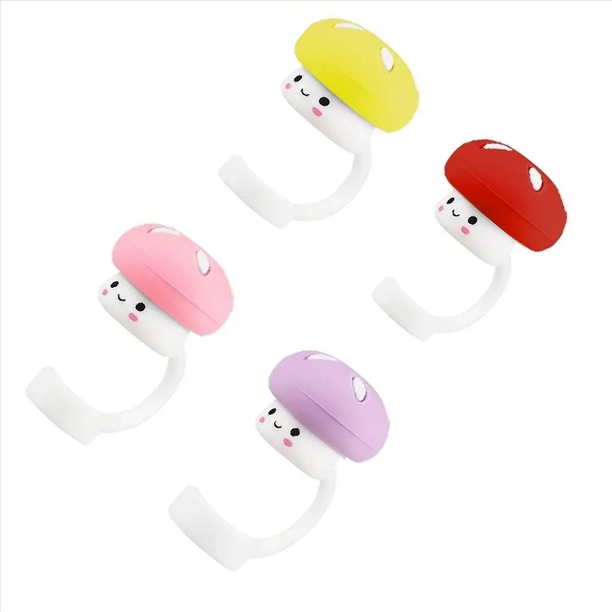 BAAU 4 عبوات من غطاء غطاء قش السيليكون لكوب لطيف على شكل فطر مع مقبض - متوافق مع بهلوان 30 و40 أونصة