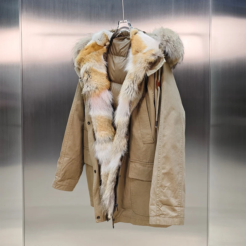 Women Removable Real Raccoon Fur Collar Wolf Fur‌ Placket Jacket Parka 90% Goose Down Jacket Loose Thick Hoodie Parka Coats