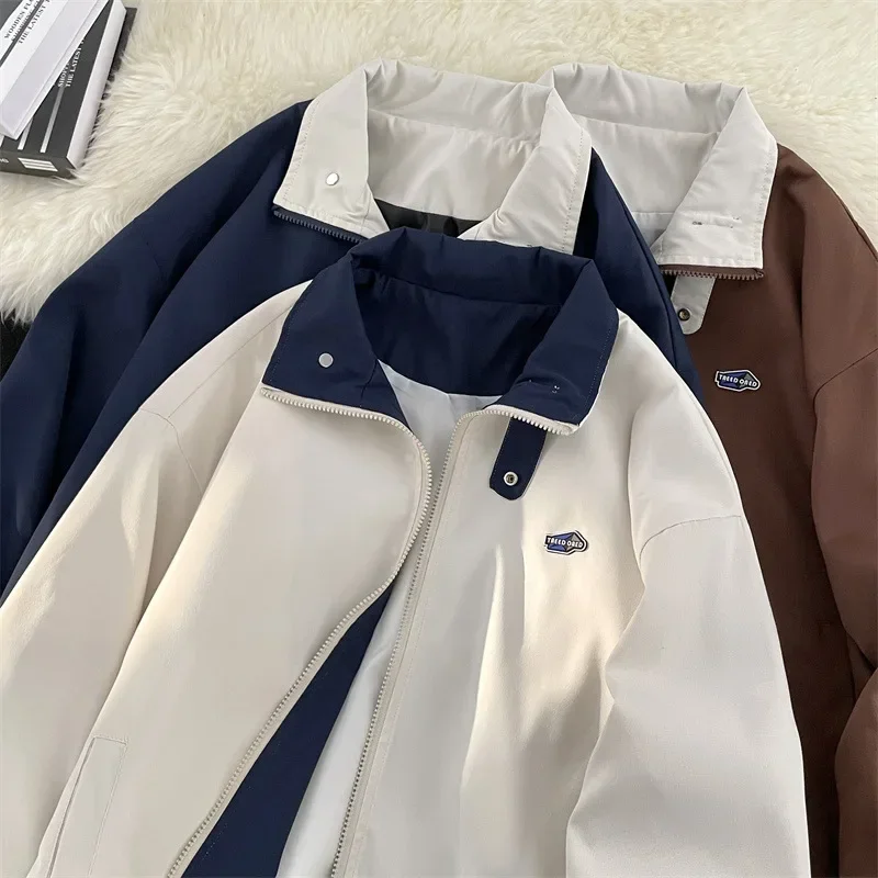 

Осенняя рабочая одежда с лацканами, мужские плащи на молнии, ветровка, винтажная японская модная уличная куртка в стиле Харадзюку большого размера