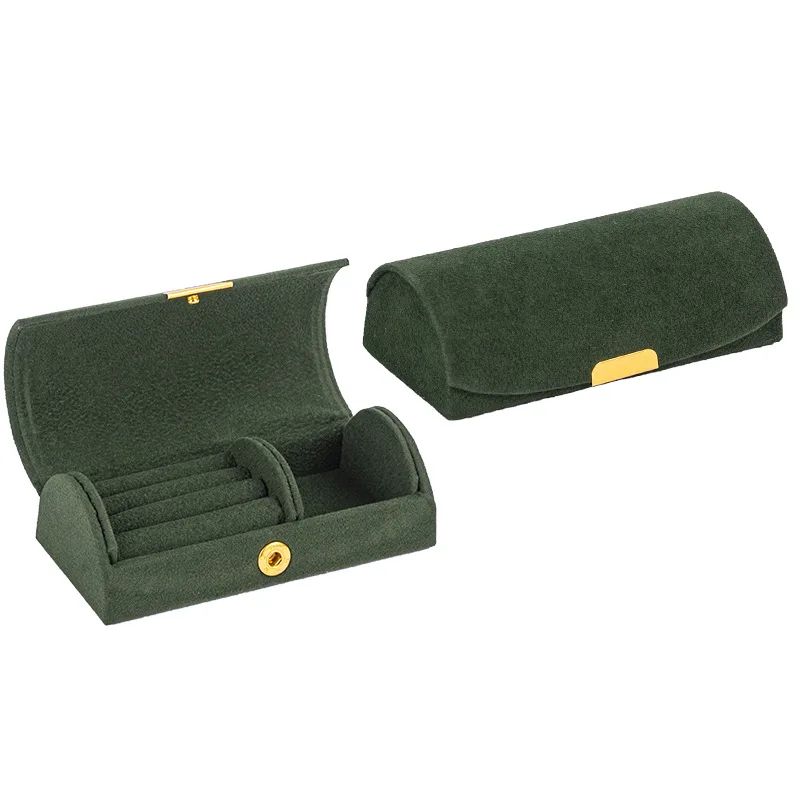 صندوق تخزين المجوهرات المحمول المقوس لرحلة عمل محمولة والسفر صندوق مجوهرات خاتم مضاد للأكسدة صندوق إكسسوار من القماش المخملي