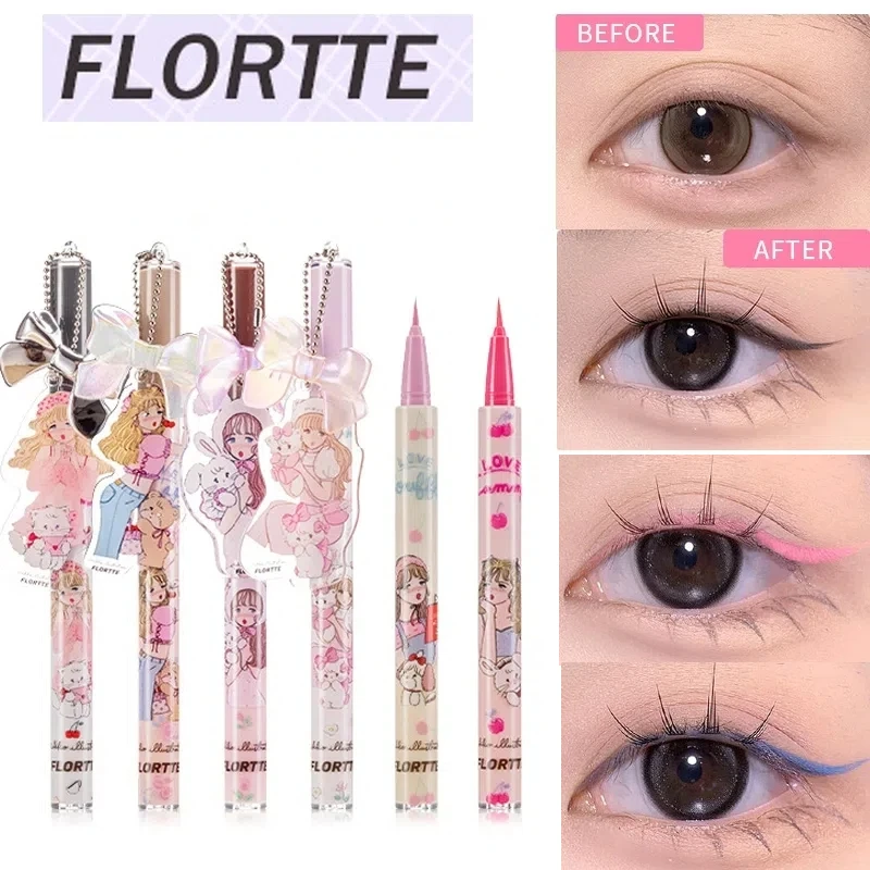 FLORTTE – Eyeliner liquide coloré, imperméable, longue durée, naturel, lisse, couché, ver à soie, séchage rapide, maquillage pour les yeux, cosmétiques