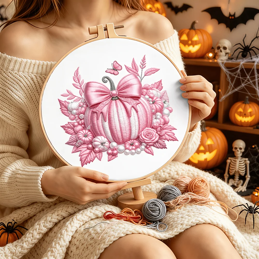 Embroidery Stitch Practice Kit Pre‑Printed Fabric Bamboo Hoop Thread Needles Learning Hand‑Stitching Craft Set