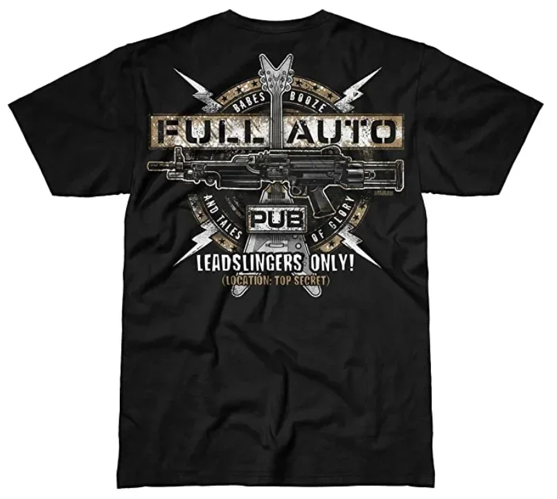 Full Auto Pub. Military grunt Machine Gun Guitar T-Shirt 100% Cotton O-Neck Summer Short Sleeve Casual Mens T-shirt Size S-3XL