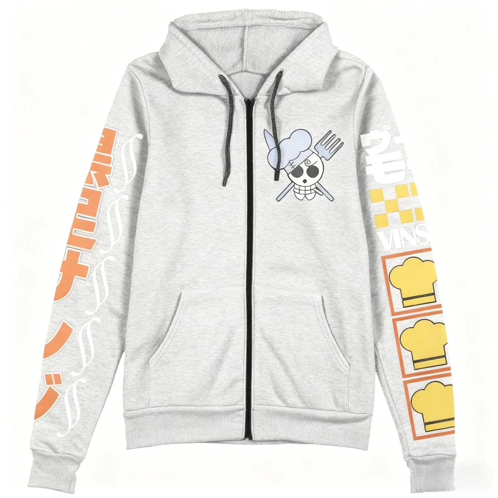 Sudadera con capucha con cremallera de una pieza Sanji Vinsmoke negro pierna Chef B E LACKER HEGY estampado algodón suelto ajuste transpirable hombres mujeres otoño entrenamiento ​