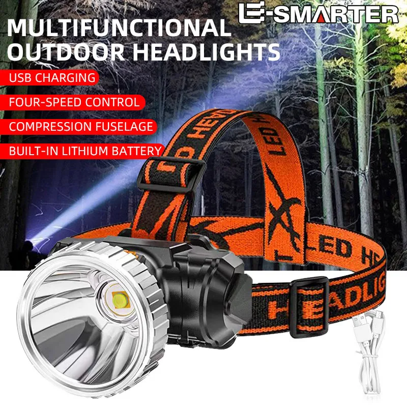 USB Rechargeable Headlamp LED Strong Light Head Flashlight Outdoor Waterproof Camping Fishing Headlight 3 Lighting Modes