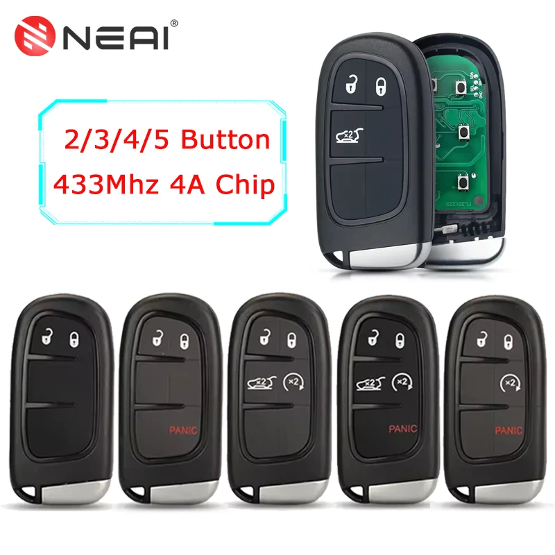 

Умный ключ-пульт 433 МГц 4A для Dodge Ram 1500, Journey, Dart, Challenger, Durango, для Jeep Grand Renegade, Compass, Cherokee 2013-2020