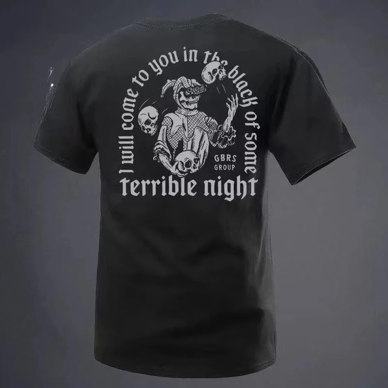2026 Tactical Training Survival Trend Brand Terrible Night Tactical Skull T-Shirt Men Women Graphic Tee Cotton Summer Streetwear