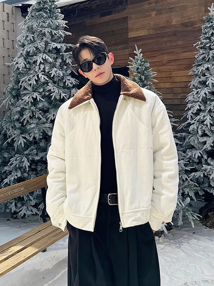 

Зимнее мужское хлопковое пальто с мехом ягненка, джинсовое пальто в стиле пэчворк с воротником, корейский свободный крой, молодежная мода