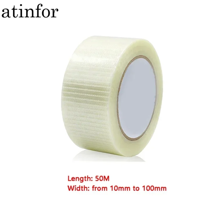 atinfor50M/R Width 10-100mm Transparent Fiberglass Tape Heavy Duty Fiberglass Reinforced Tape for Bundling Reinforcing and Palle