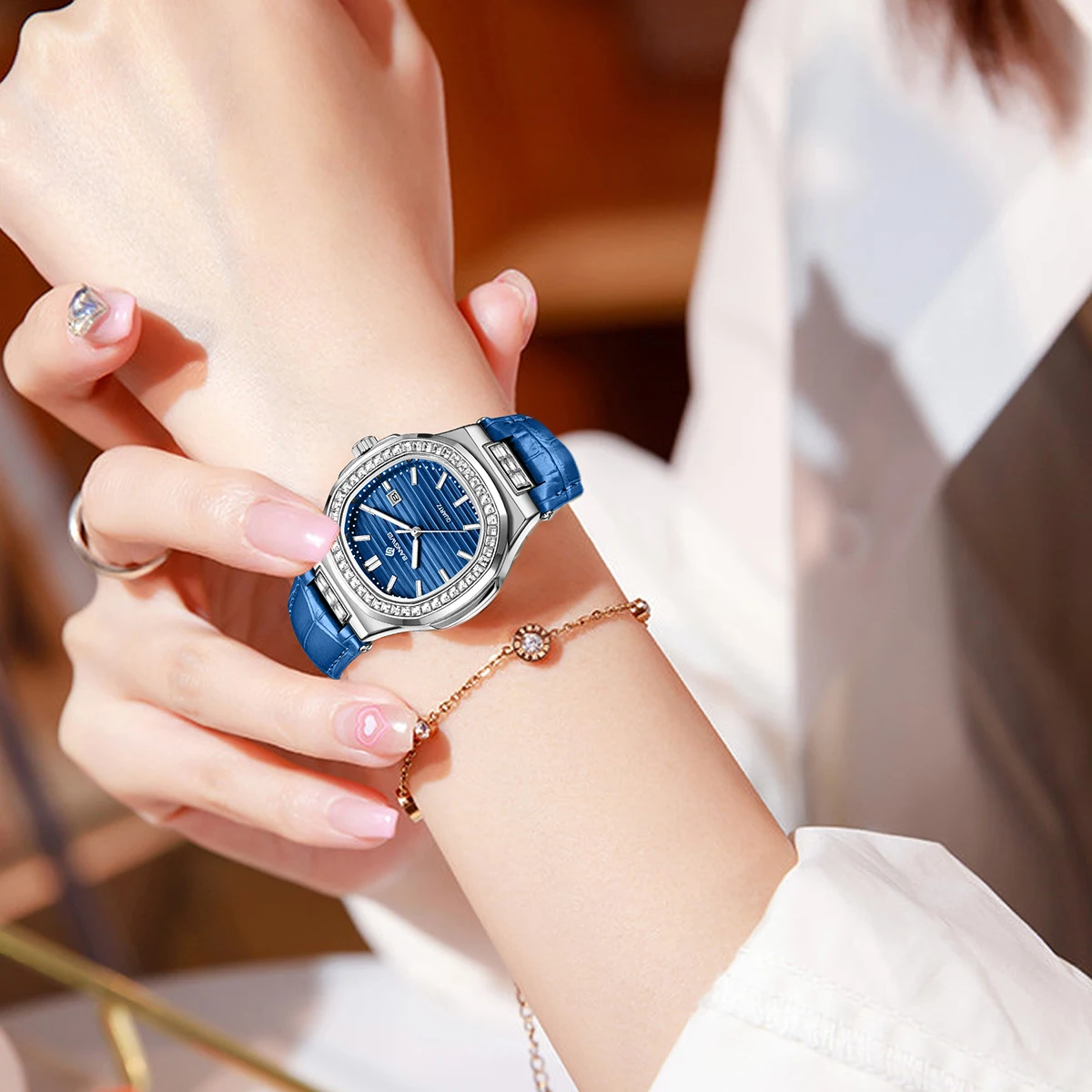 BANGWEI Quartz Watches Couple Watch Fashion Diamond Valentine Day Gift Leather Watch Strap Men Women Watch Rareja Reloj +Box
