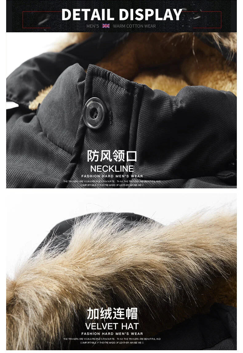 Solid Parkas Male Coat Large Size Clothing Parka Outdoor Men's Winter Jacket Plus Velvet Thick Warm Multi Pocket Jackets