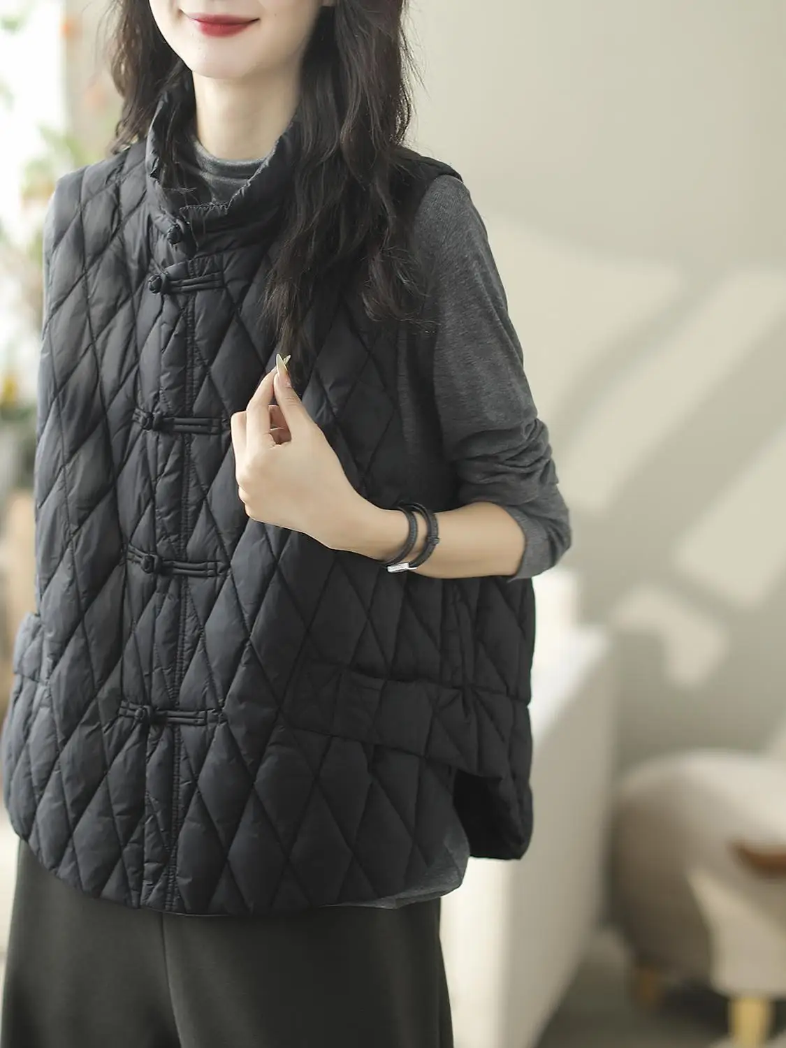 

Chinese Sle Button down Cotton down Jaet Women's Winter New Loose Fit Vest Design Sensation Cardigan Sle Faionable
