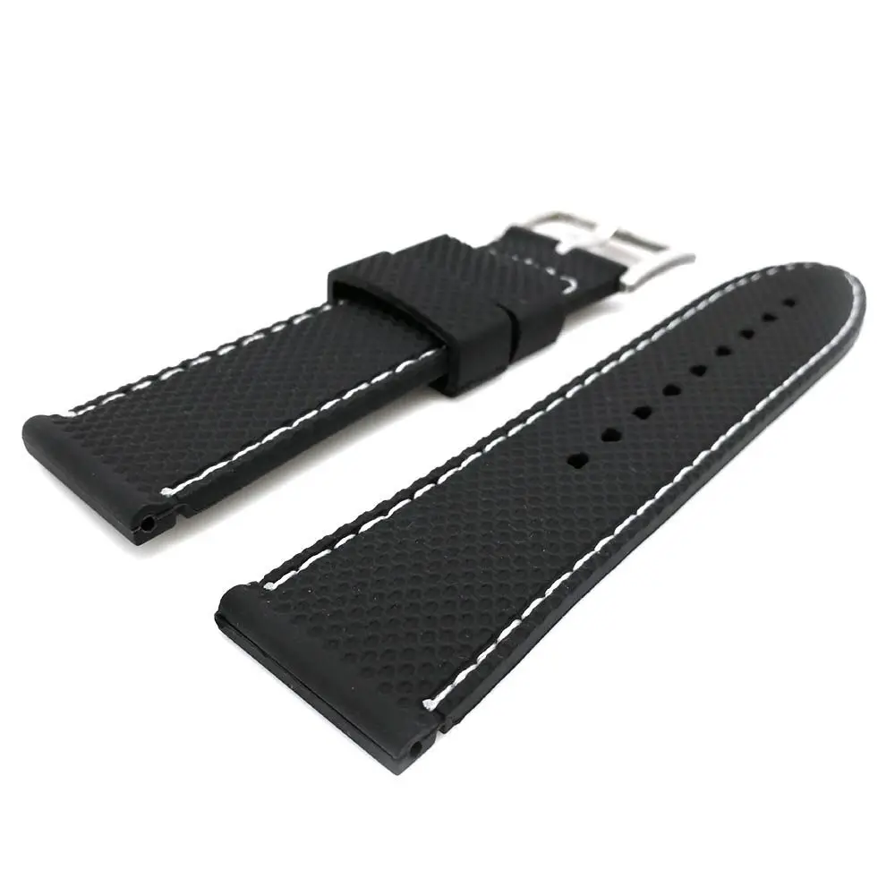 Grid Pattern Blcak Rubber Silicone 20mm 22mm 24mm Waterproof Strap Watch Band Watchbands Watch Accs