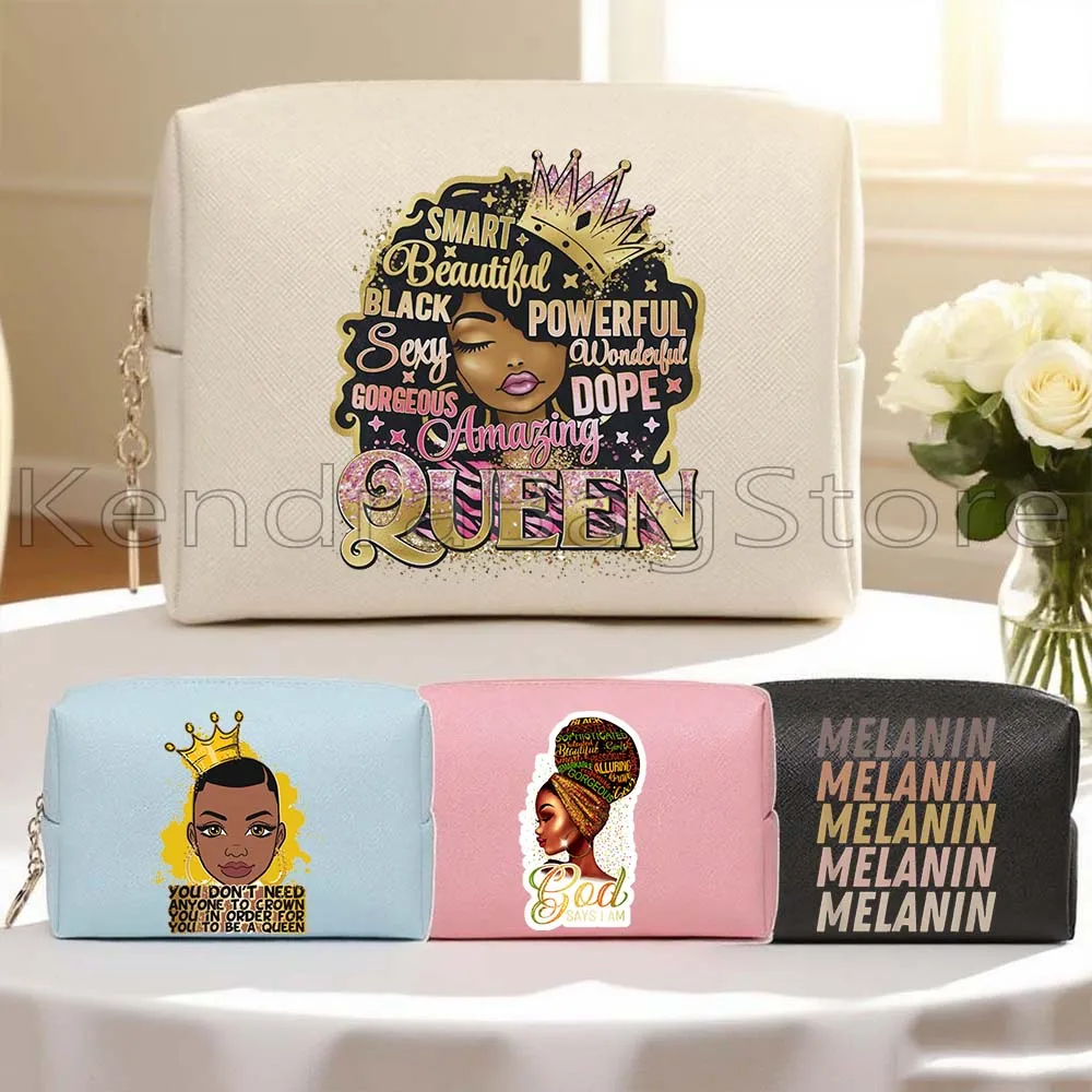 

Melanin Poppin Black Queen африканские подарки из искусственной кожи дорожная косметичка портативная женская водонепроницаемая сумка для хранения туалетных принадлежностей