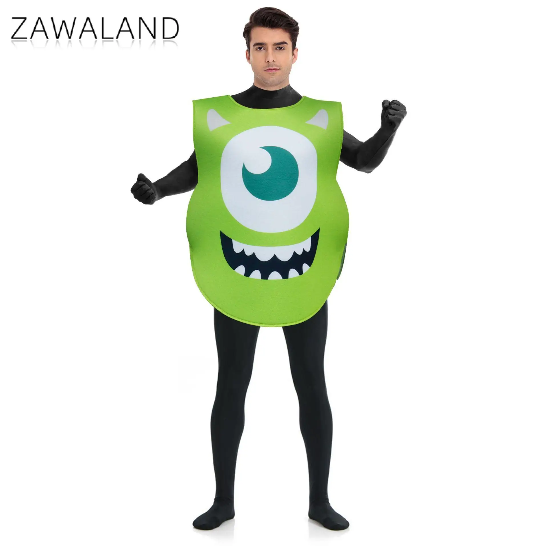 

Zawaland Funny Cartoon Green Big Eyes Play Cosplay Costume Halloween Sponge Printed Disguise Suit Adult Stage Party Show