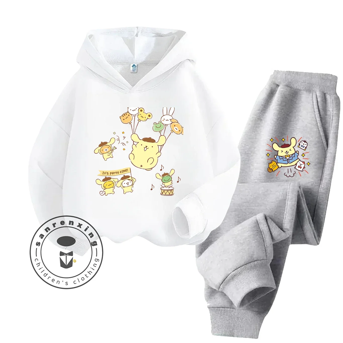 Pompompurin 2025 مجموعة هوديي مطبوعة برسوم كارتونية موضة للأطفال المراهقين بنين بنات عادية رائجة البيع الخريف الشتاء