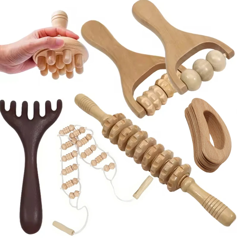 Household Wooden Massage Roller Handheld Manual Body Massage Guasha Tool Full-body Hand Push Trigger Point Massager Women Men