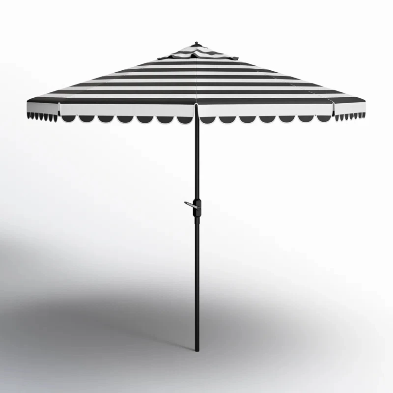 ！@Black White Stripe Sun Umbrella Waterproof Windproof Outdoor Garden Patio Umbrella Polyester Fabric Foldable Sun Umbrella