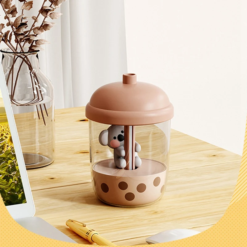 Top Deals 1 Pcs New Cute Koala Milk Tea Cup Humidifier High Fog Household Small Portable Desktop USB Mini Perfume