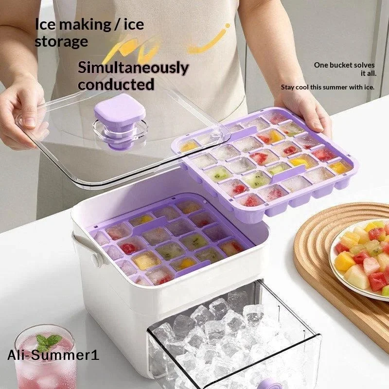 【E】1 Set Refrigerator Ice Maker One-touch Easy Release Homemade  Tray Mold 25/50 Grid  Mold Home Ice Making Tool