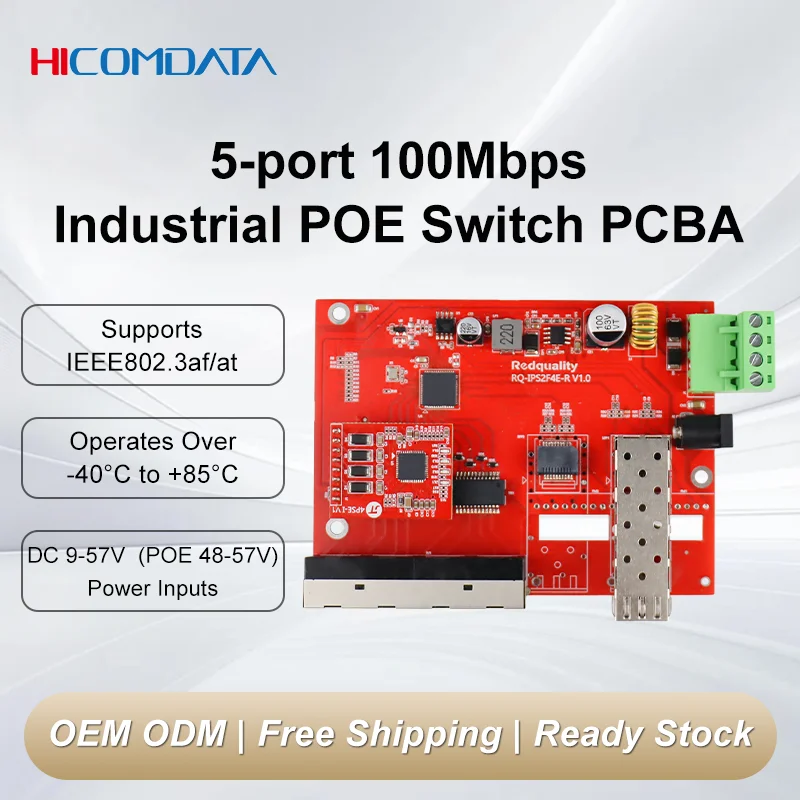 Industrial 100Mbps 1SFP 4POE RJ45 Switch PCBA Board Embedded Support 1*9  Module 20km Unmanaged PCB For IP Camera Surveillance