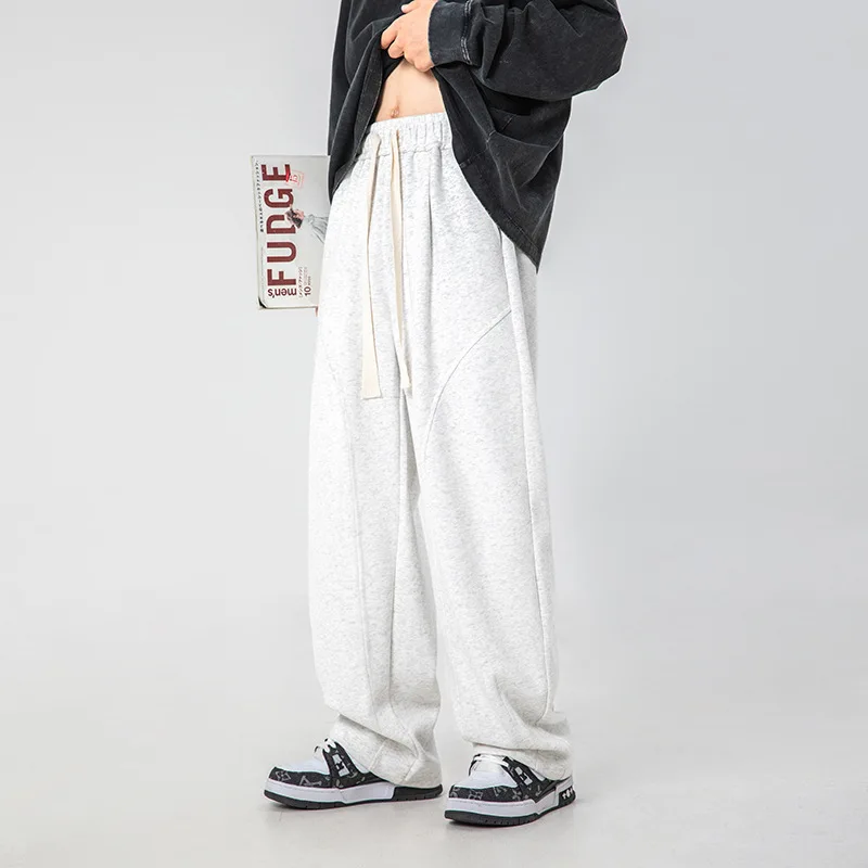 

Heavy Duty Men's Casual Sweatpants Loose Pants Hanging Pants Curved Split Pleated Design Sports Pants Men's Jogging Pants