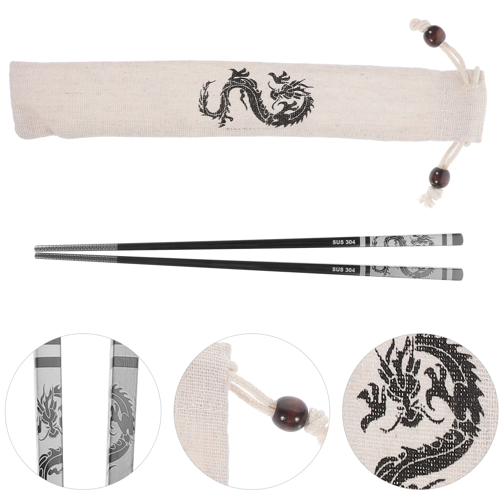 1 Set Reusable Metal Chopstick Kitchen Stainless Steel Chopstick Dragon Pattern Chopstick Stainless Steel Chopsticks