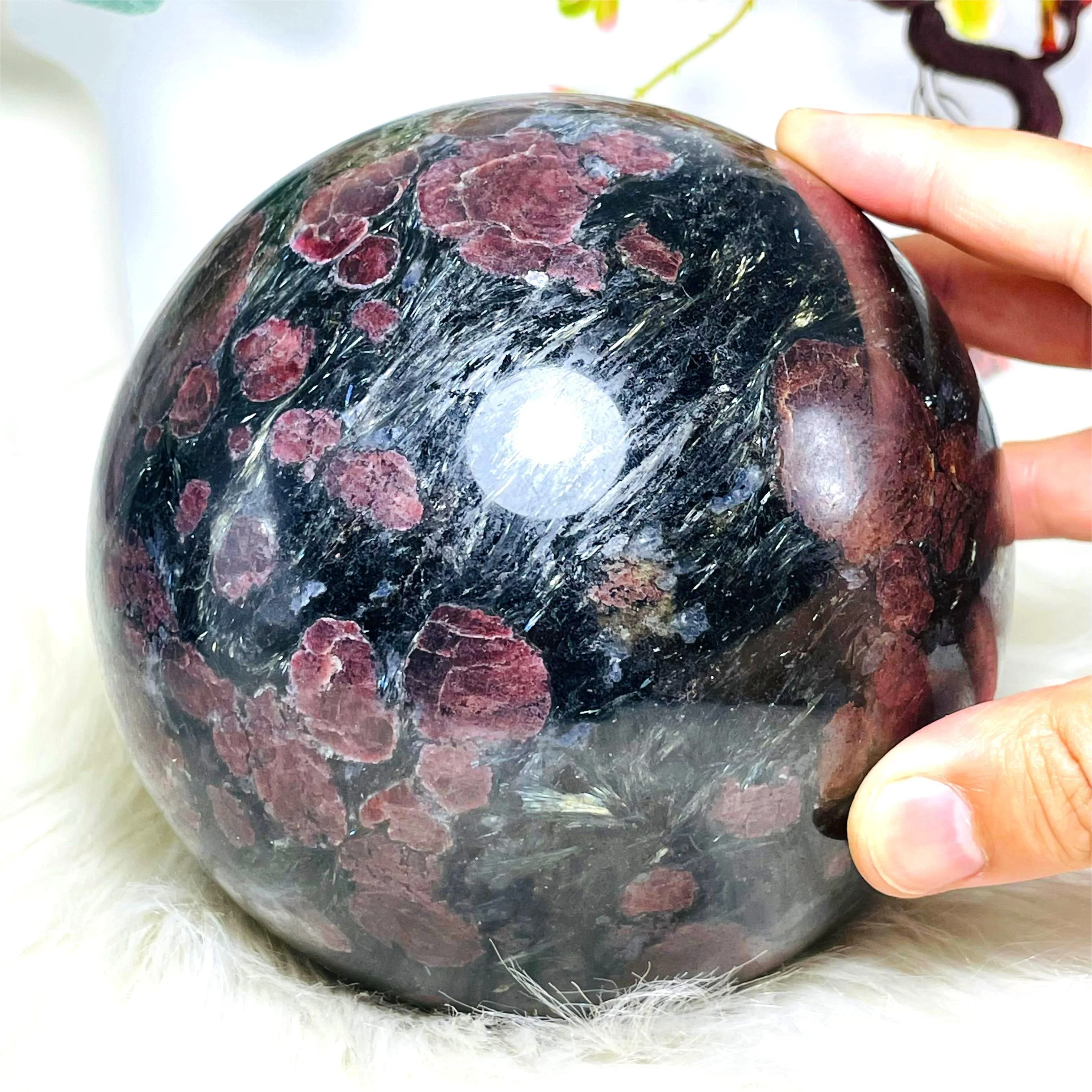 1pc Super Large Astrophyllite Garnet Crystal Ball, 4.3-5.1