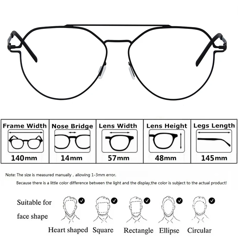Pilot Style Glasses Frame Germany Design Men Screwless Oval Round Eyeglass Eyewear Women Double Beam Colour Spectacles Thin Rim