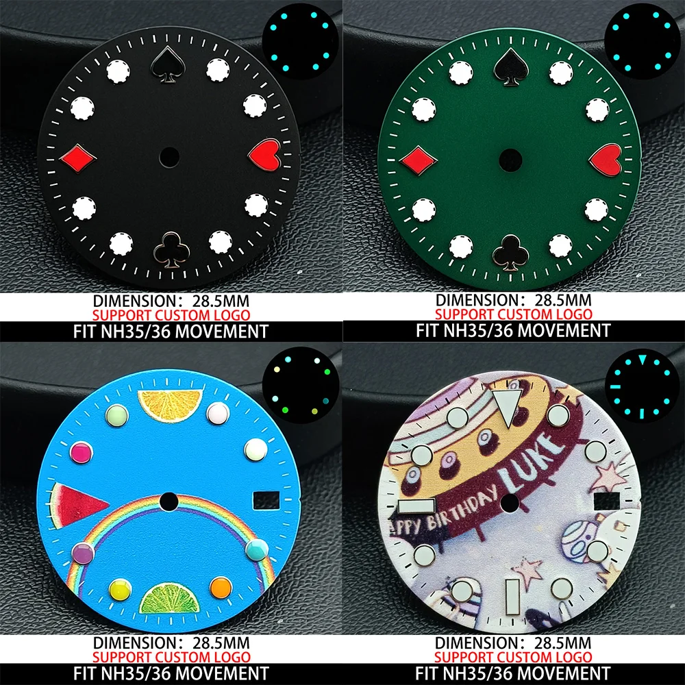 28.5mm dial diameter N H35/NH36 movement luminous dial with single/double calendar watch accessories customizable dial DIY logo