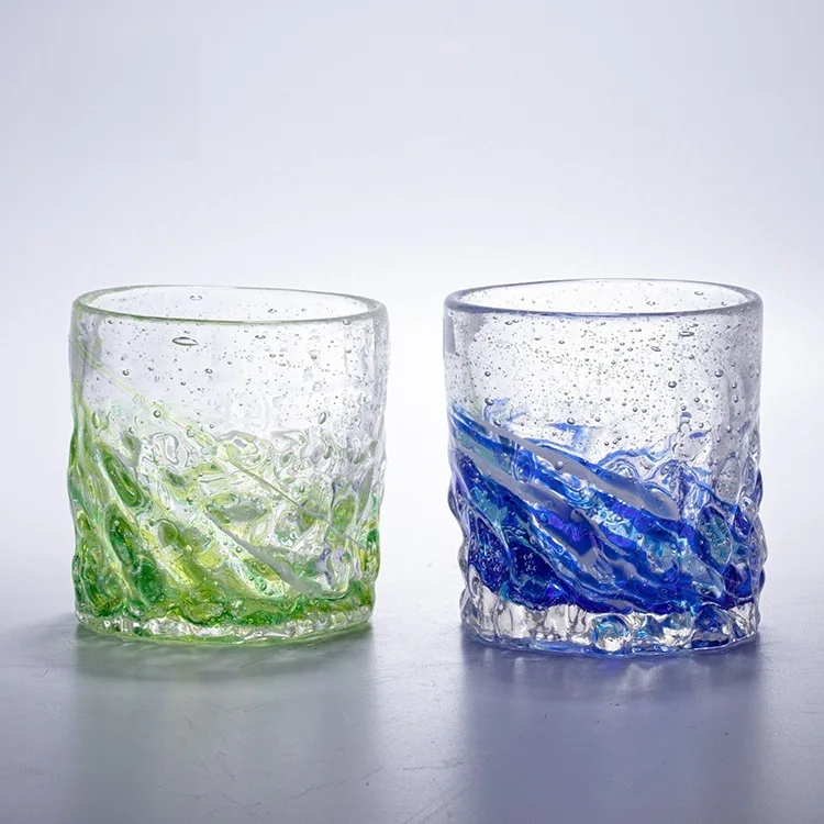 CHigh-End Clear Glass Tumblers, Heat Resistant Household Drinking Cups with Colorful Crushed Stone Luminous Effect for Whiskey &