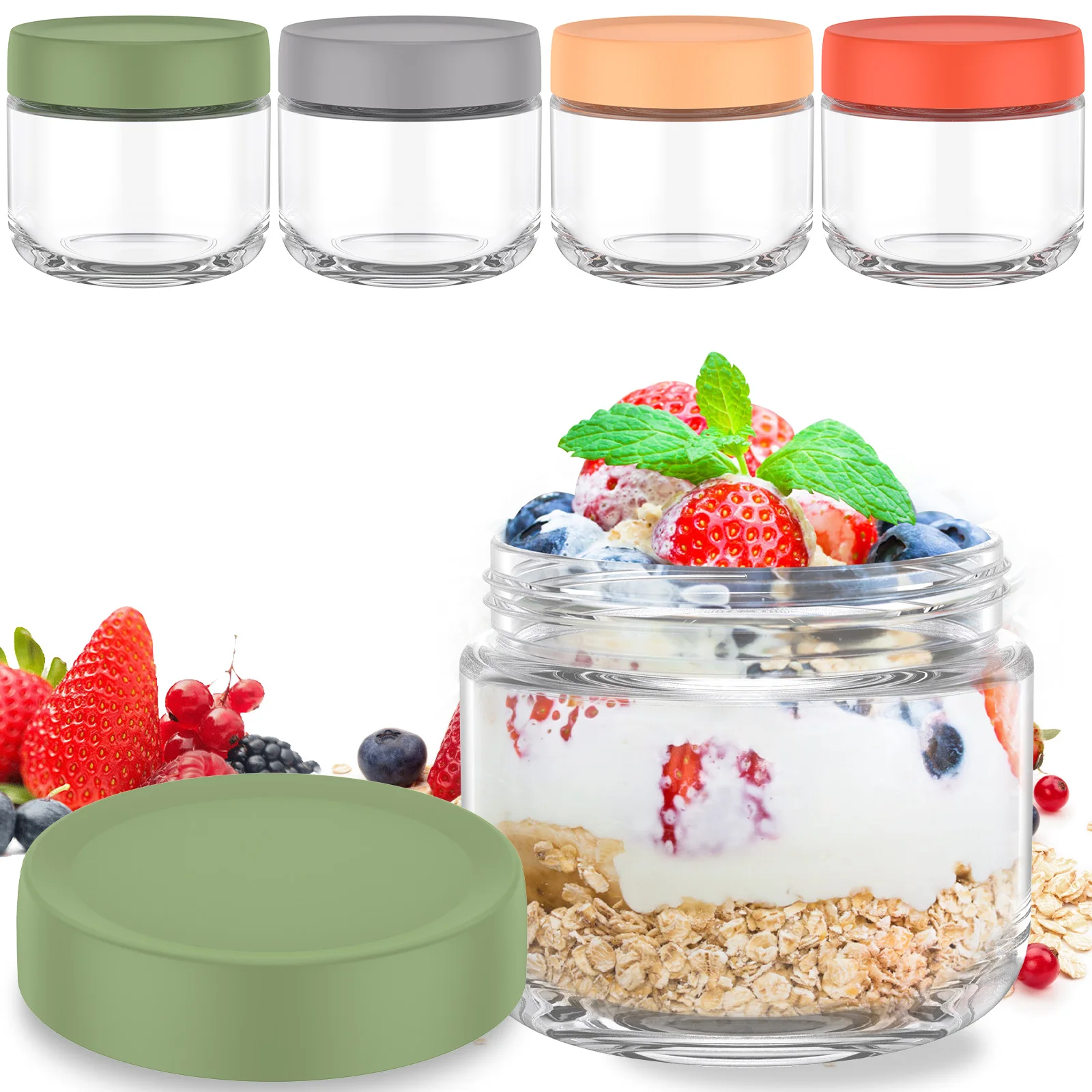 4Pcs Overnight Oats Jar 10oz / 16oz Overnight Oats Container with Sealed Lids Clear Glass Fruit Yogurt Storage Containers
