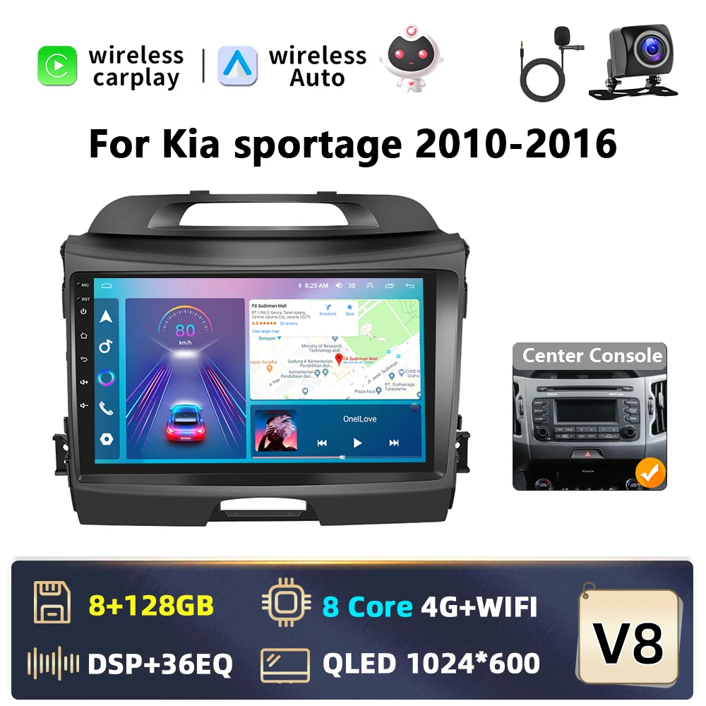 Podofo AI Voice 2-din Android autoradio met Carplay voor KIA Sportage 3 2010-2016, Android Auto radio navigatie GPS FM WIFI Bluetooth
