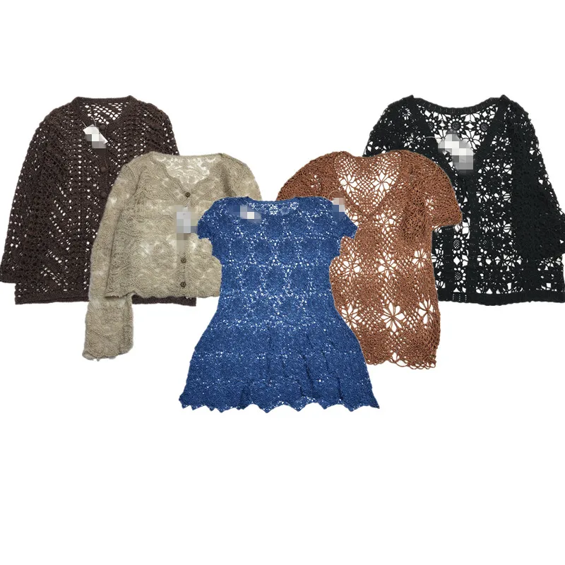 

Hanrted Embroidered Vintage Sweater Double Layer Hollow out Pure Color Luxury Floral Mixed Fiber Summer 2024 Ladies Knitwear