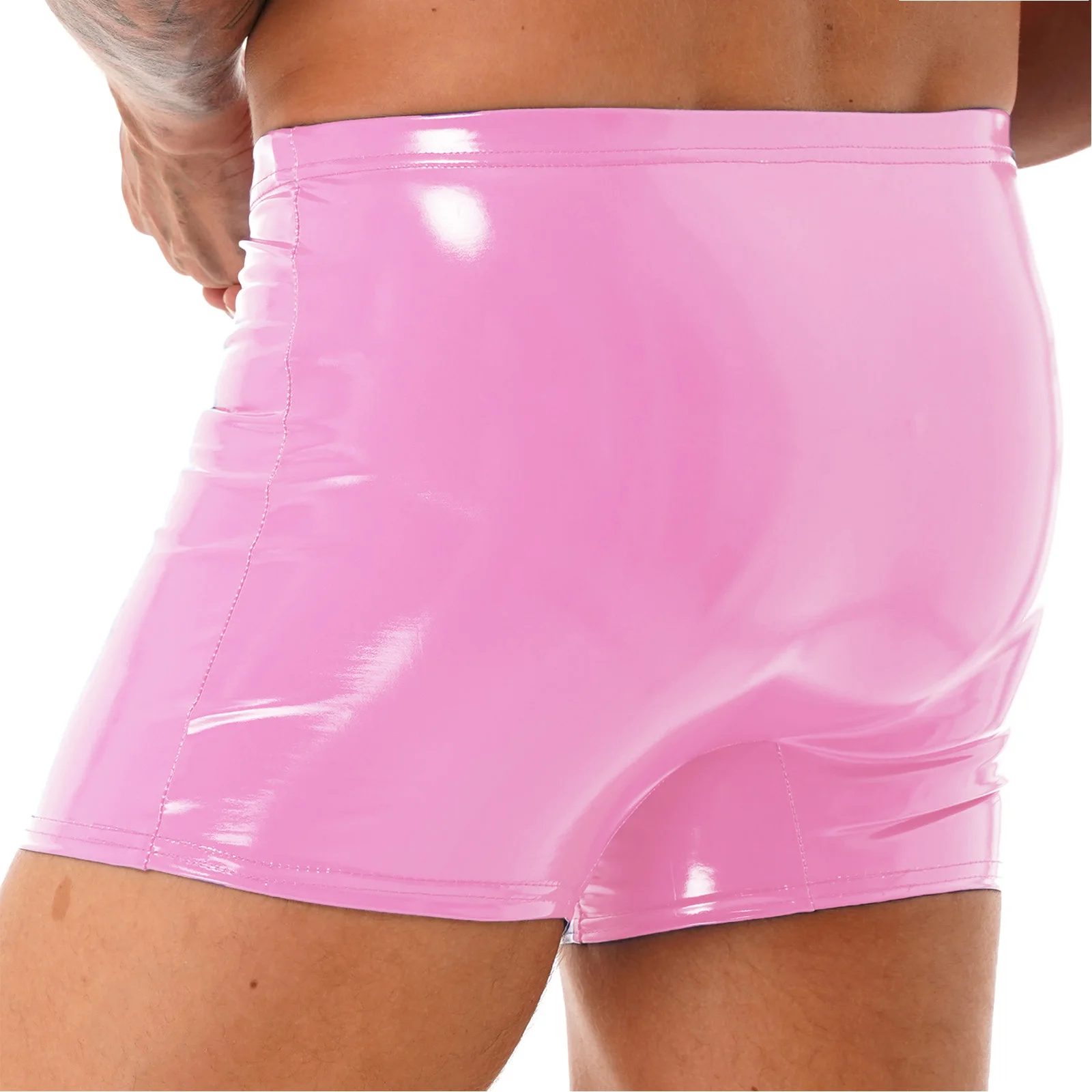 Mens Boxers Pants Wet Look Patent Leather Shorts Bulge Pouch Underwear Nightclub Clubwear Dancing Hot Pants Costumes Swimwear