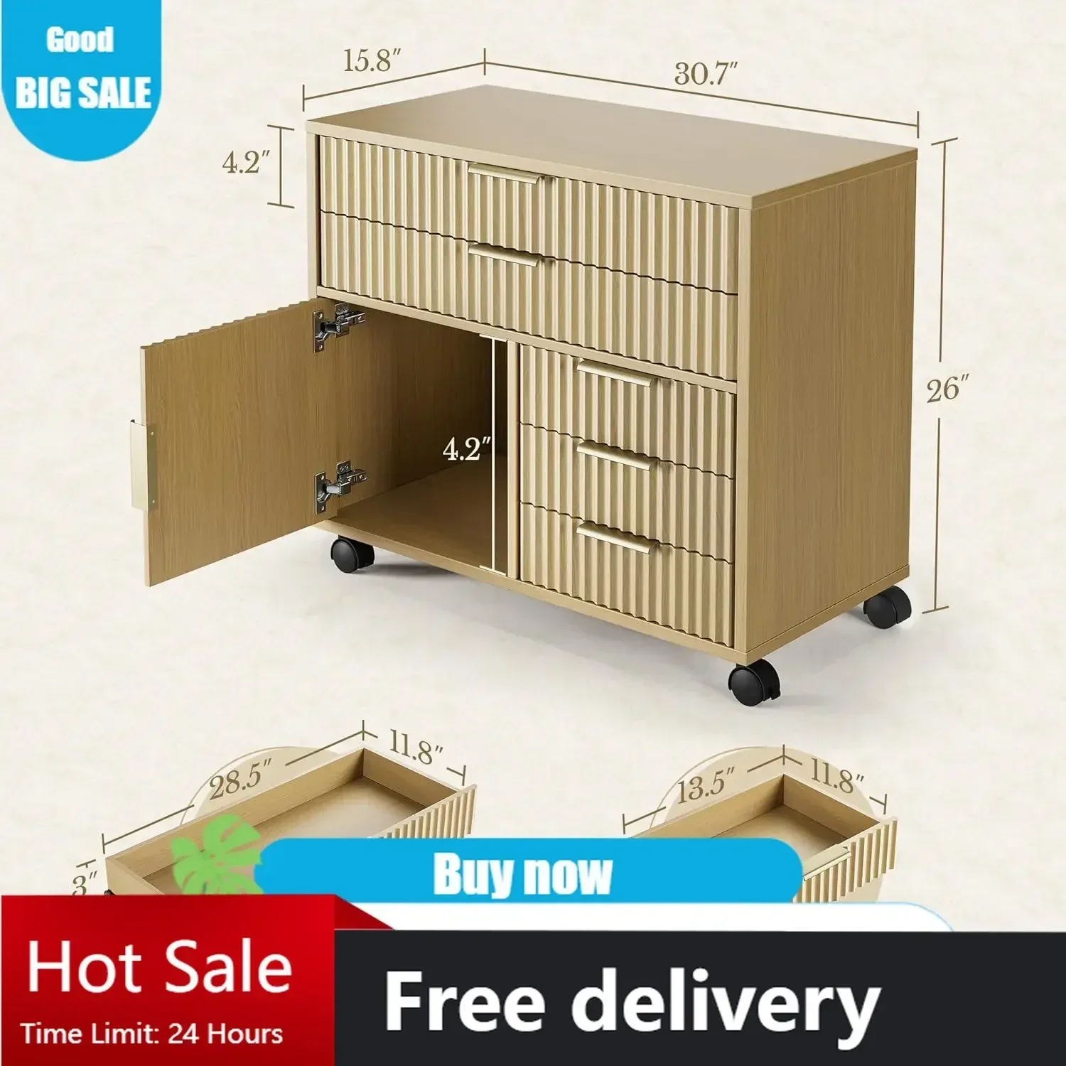 BestsellerBestsellerBestsellerFinally Organized Fluted File Cabinet with 5 Drawers, Large Storage with Cabinet Door, Mobile Fili