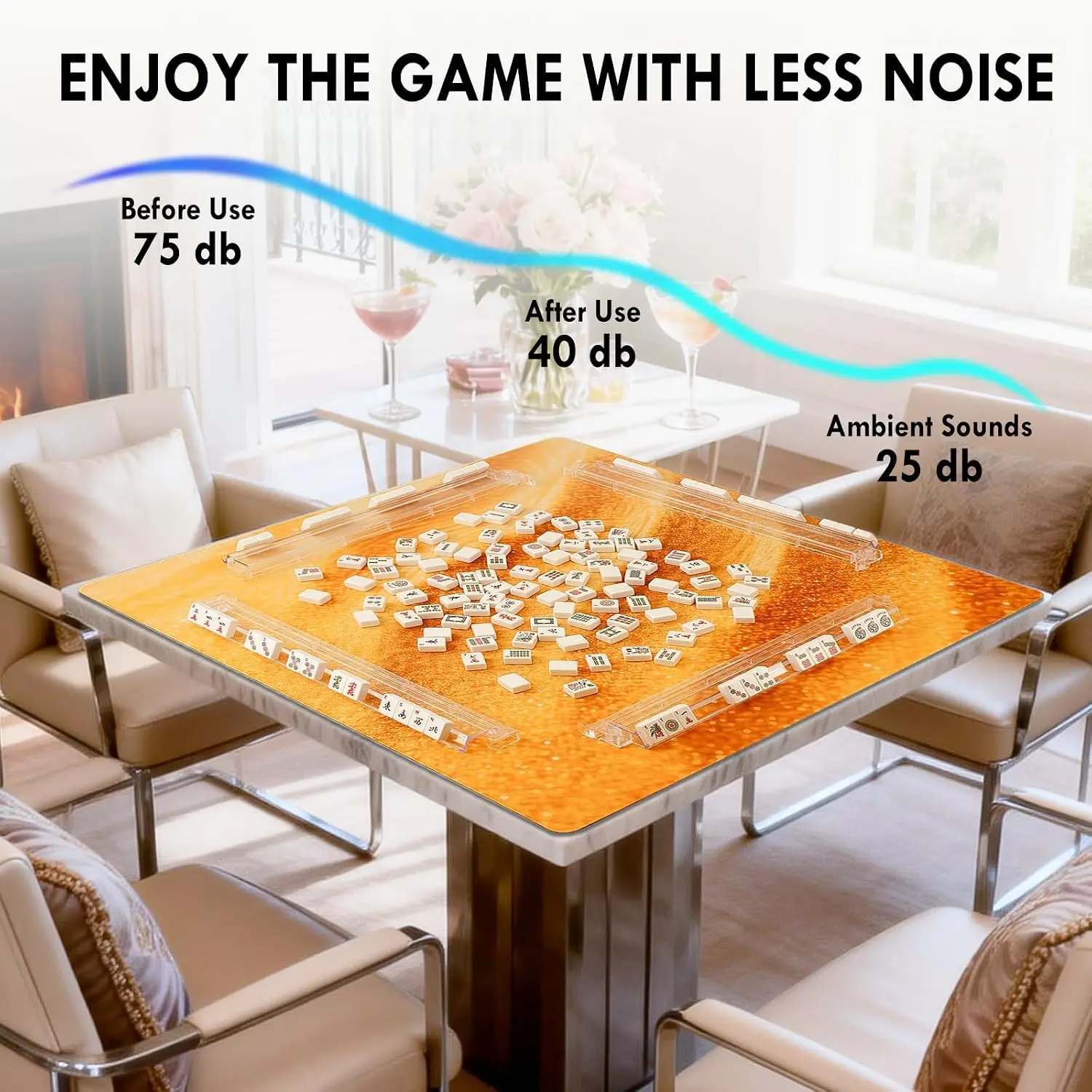 31.5 Inch NonSlip Mahjong Mat With Carry Bag Noise Reduction Gaming Mat For American Mahjong Poker Cards Dominoes Golden Sand