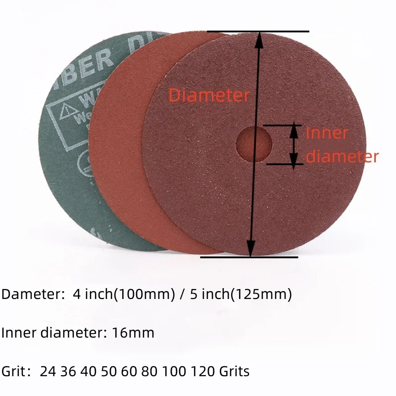 5pcs Steel Sandpaper Disc 4/5 Inch Abrasive Backing Pads 24-120 Grits Hard Fiber Sandpaper for Angle Grinder Abrasive Tool