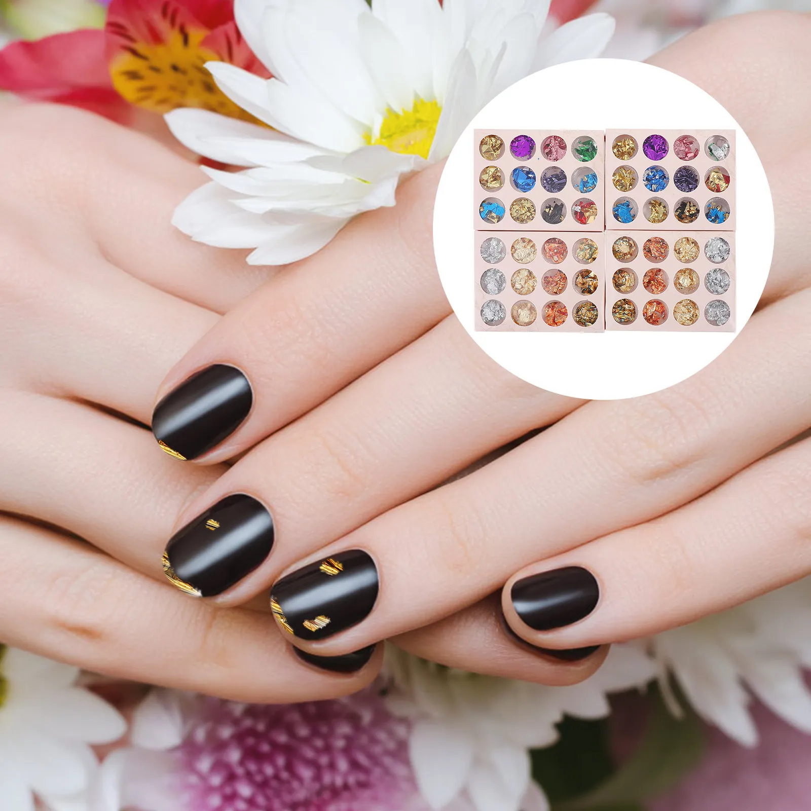 48Pcs Nail Art Tinfoil Stickers Gold Silver Foil Paillettes for DIY Nail Decoration Manicure Supplies Shiny Easy Apply Detail