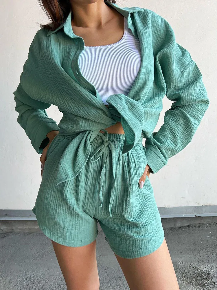 Colorful Plus Size Loose Cnady Color Two Piece Short Set Bouse+Wide Leg Shorts Summer Spring New Two Piece Shorts Set