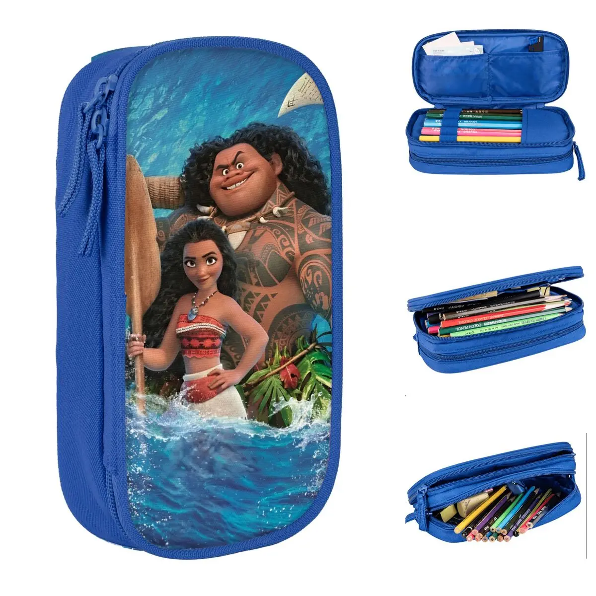 Moana 2 Moive Cartoon Pen Box Merch for Kids Girls Boys Double Layer Pencilcase Make Up Bag