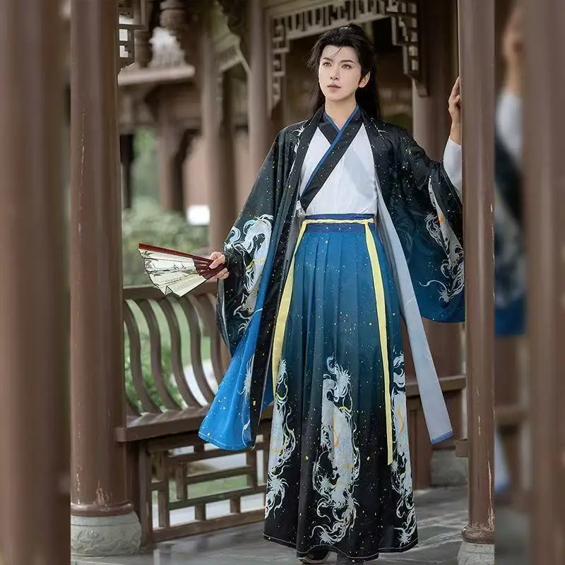 

Men's Hanfu Traditional Chinese Clothes Weijin Period Floral Printing Dress Carnival Event Cosplay Costume Niche Stage Clothing