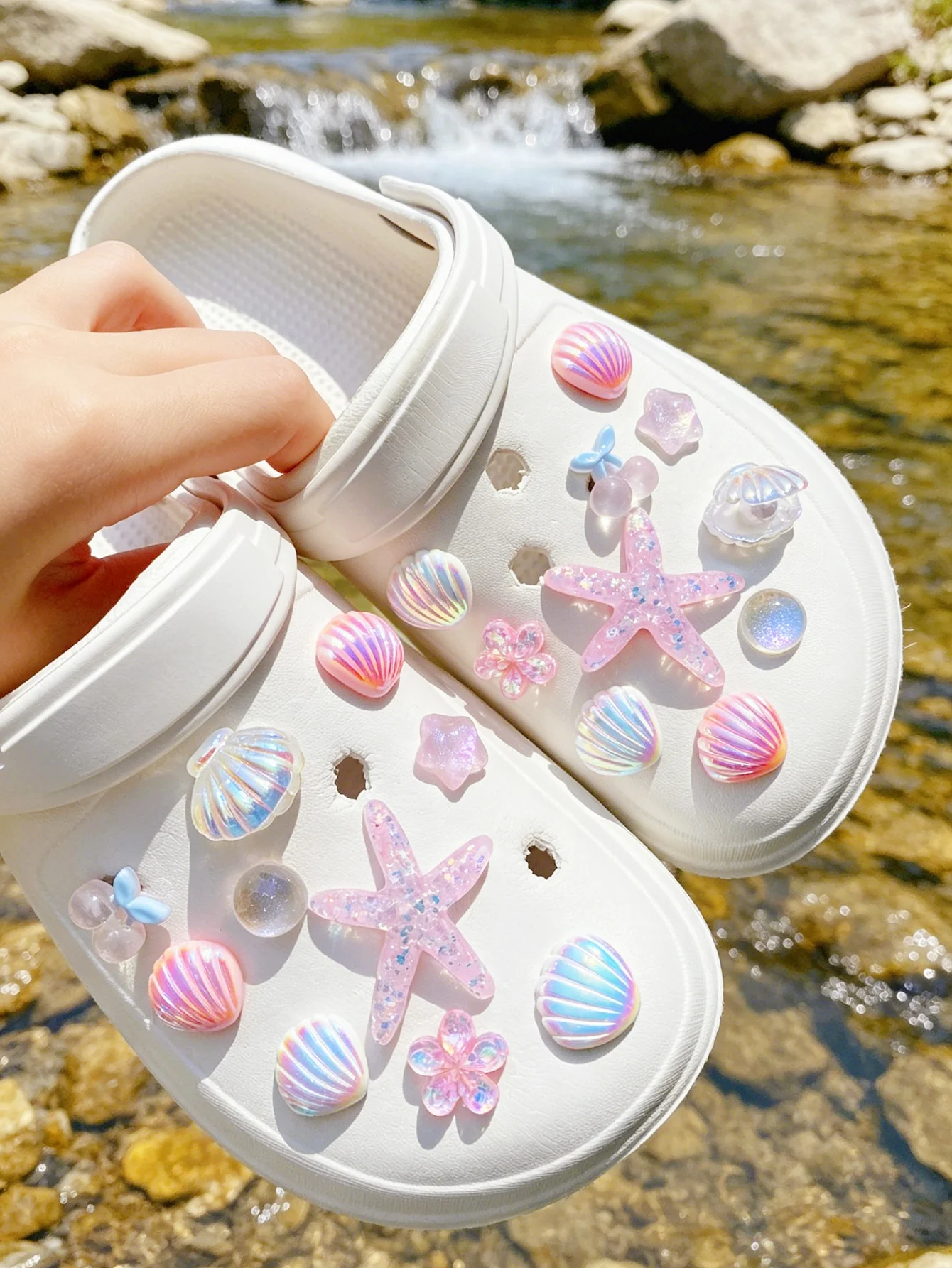 20 Pcs Pink Starfish & Shell DIY Shoe Charms, Versatile ABS Detachable Garden Clog Accessories & Outdoor Floral Decorations – Pe