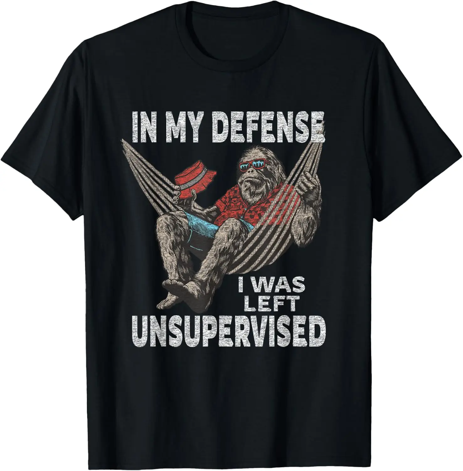 Men's Graphic Print T‑Shirt Casual Short Sleeve Crew Neck Tee Shirts, Soft Cotton Breathable Daily Summer Tops For Men Outdoor Streetwear Apparel Funny Tshirts In My Defense I Was Left Unsupervised Bigfoot Sasquatch Graphic Tees T Shirts For Men Women