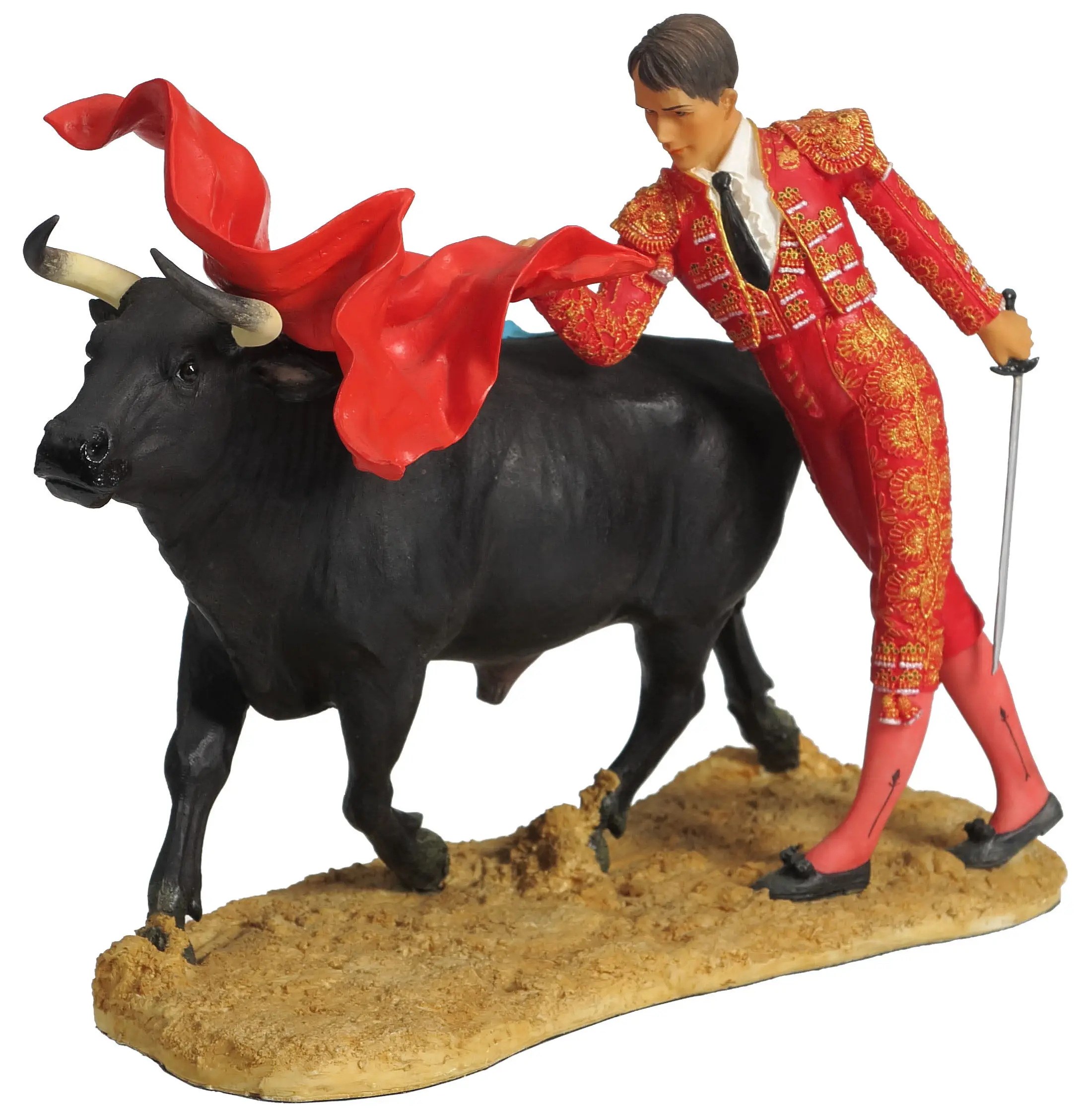 Hand Painted Spanish Bullfighter and Bull Figurine Resin Statue Home Living Room Office Desk Decor Souvenir Collectible Ornament