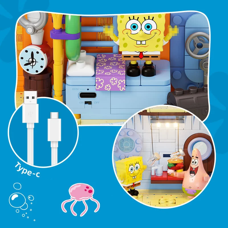 Blocos de construção Bob Esponja com 4 figuras, conjuntos de construção modulares de casa de abacaxi para adultos meninos crianças presente de Natal (1284 PCS)