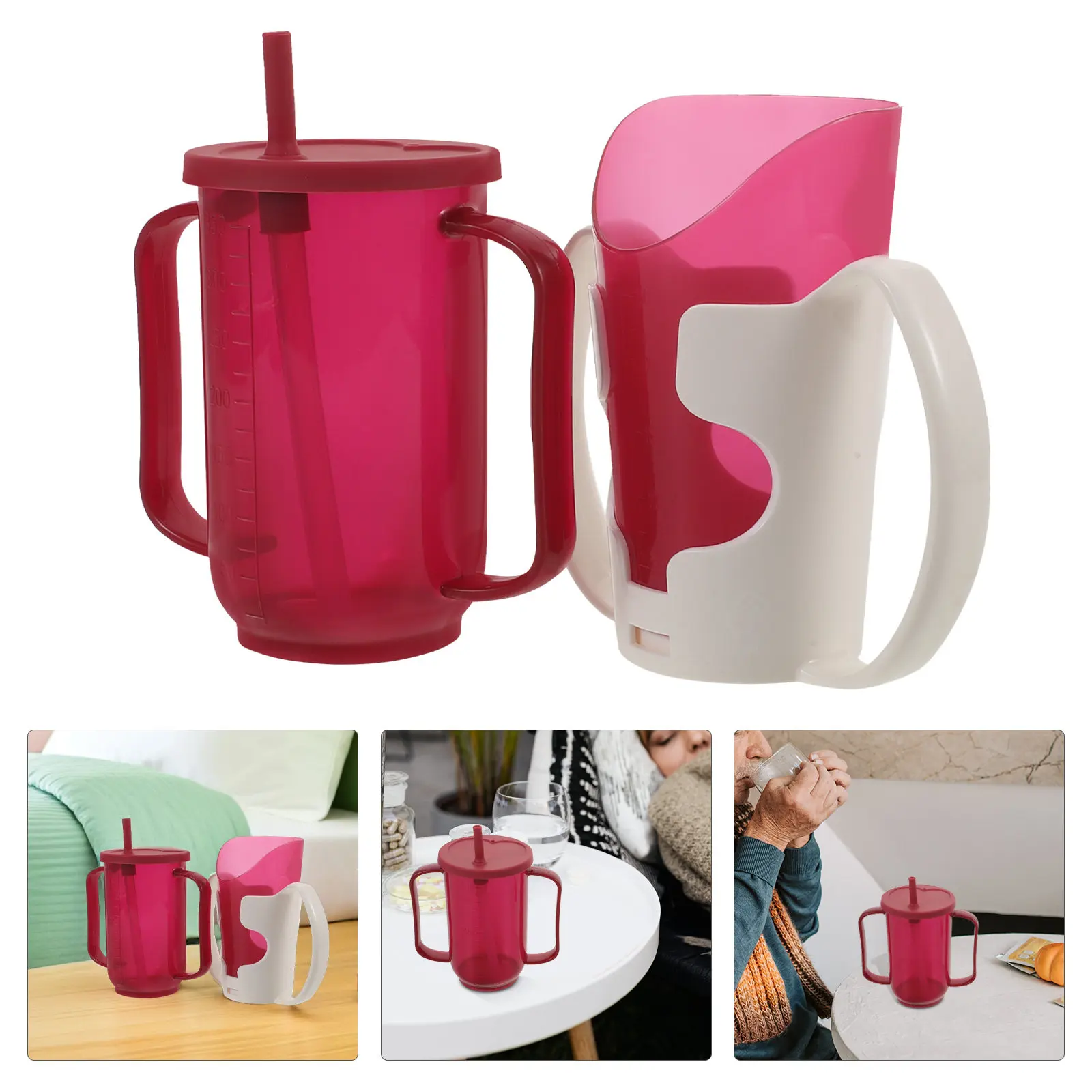 

2Pcs Bedridden Care Cup 250Ml Spill Proof Elderly Drinking Mug Lightweight Non-Spill Sipping Cup for Seniors Adults with